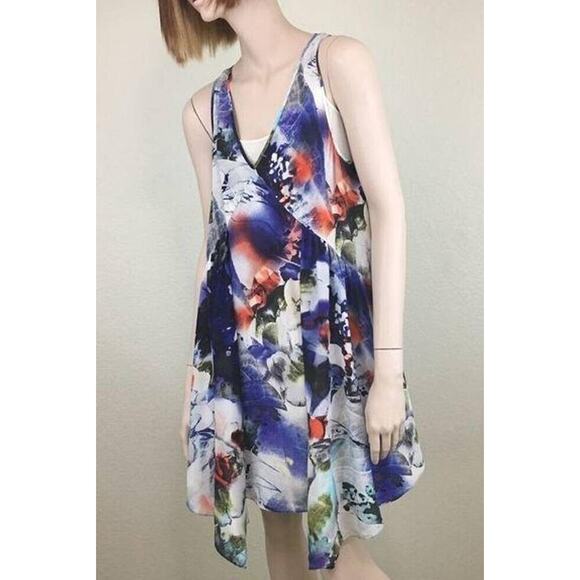 Anthropologie Blue and Red Floral Mini Dress - Picture 1 of 7